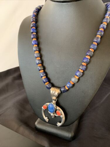 Navajo Native American Blue Lapis Spiny Oyster Naja Pendant | Sterling Silver | 11495