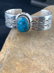 Native American Men's Blue Turquoise Bracelet | Navajo Sterling Silver | 3284