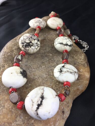 Native American Wild Horse Coral Necklace | Sterling Silver | 21" | 10278