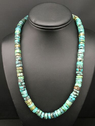 Southwestern Turquoise Heishi Bead Necklace | Sterling Silver | 10mm | 20" | 1152
