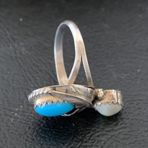 Navajo Blue Turquoise Moonstone Ring | Authentic Native American Sterling Silver | Multi-Stone | Sz 6.5 | 10770