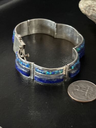 Native American Women's Blue Opal Lapis Inlay Link Bracelet | 7" | Sterling Silver | 14272