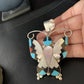 Zuni Butterfly Pendant Necklace | Turquoise Mother of Pearl Onyx Inlay | Sterling Silver | 13684