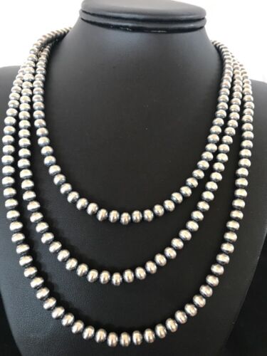 Navajo Pearls Sterling Silver Bead Necklace | 6mm | 51" Length | Native American | 90651