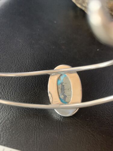 Women's Sterling Silver Blue Kingman Turquoise Cuff Bracelet | Authentic Native American Handmade | 14067