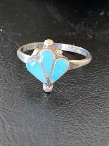 Southwestern Old Pawn Navajo Blue Turquoise Ring | Sterling Silver | Sz 8 | 10784