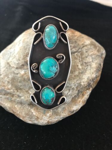 Navajo Southwestern Blue Turquoise Multi-Stone Ring | Authentic Native American Sterling Silver | Old Pawn | Sz 5 | 8635