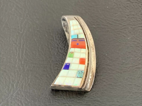 Navajo White Opal Coral Corn Inlay Pendant | Sterling Silver | Authentic Native American Handmade | 1172