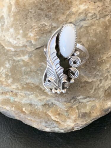 Navajo White Buffalo Turquoise Ring | Sterling Silver | Sz 8 | Authentic Native American Handmade | 12186
