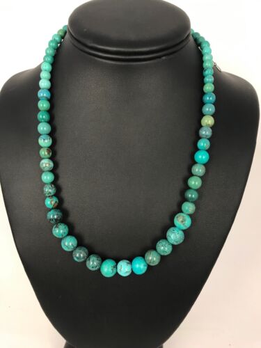 Navajo Spiderweb Turquoise Bead Necklace | Sterling Silver | 18" | Authentic Native American Handmade | 8463