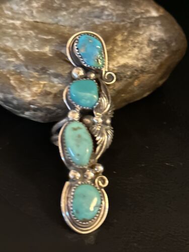 Navajo Blue Kingman Turquoise Multi-Stone Ring | Authentic Native American Sterling Silver | Sz 8 | 14495