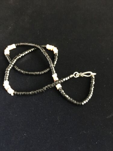 Navajo Mother of Pearl Black Onyx Spiny Necklace | Sterling Silver | 18" | Authentic Native American Handmade | 10012