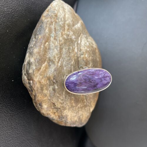 Navajo Purple Charoite Oval Ring | Sterling Silver | Sz 8 Adjustable | Authentic Native American Handmade | 10570