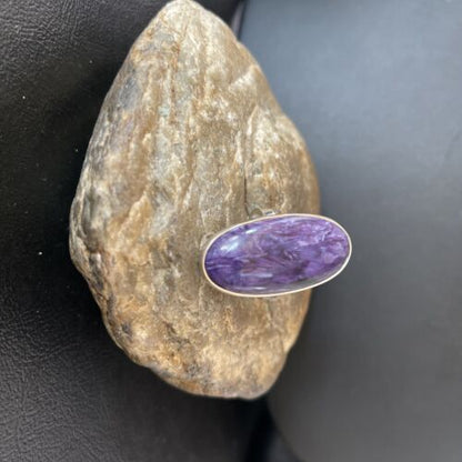Navajo Purple Charoite Oval Ring | Sterling Silver | Sz 8 Adjustable | Authentic Native American Handmade | 10570