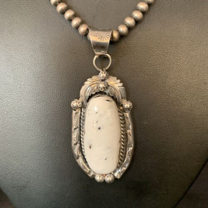 Men's Women's White Buffalo Turquoise Pendant Necklace | Sterling Silver | Authentic Native American Handmade | 14195