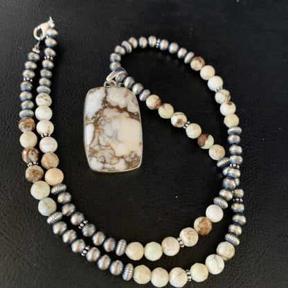 Navajo Wild Horse Turquoise Necklace Pendant | Sterling Silver | 20" | Authentic Native American Handmade | 13862