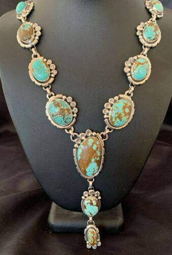Navajo Blue Turquoise #8 Lariat Necklace | Sterling Silver | Native American Handmade | 10759