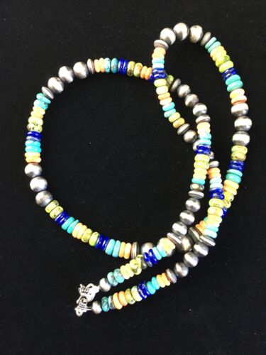 Navajo Orange Spiny Oyster Necklace | Sterling Silver Pearls | 21" | Authentic Native American Handmade | 1763