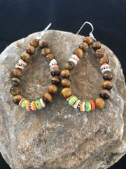 Navajo Sterling Silver Tigers Eye Spiny Oyster Turquoise Earrings | Southwestern Dangle | Handcrafted Native American