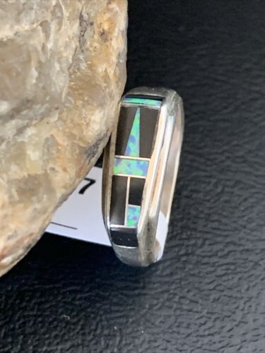 Navajo Multi-Color Opal & Black Onyx Inlay Ring | Sterling Silver | Sz 9.5 | 14677
