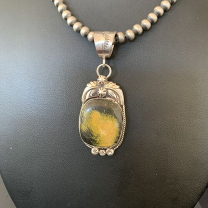 Navajo Bumblebee Jasper Pendant Necklace | Sterling Silver | Authentic Native American Handmade | 10910