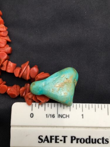 Native American Turquoise and Coral Pendant Necklace | Brass Old Pawn | 19" | 4007