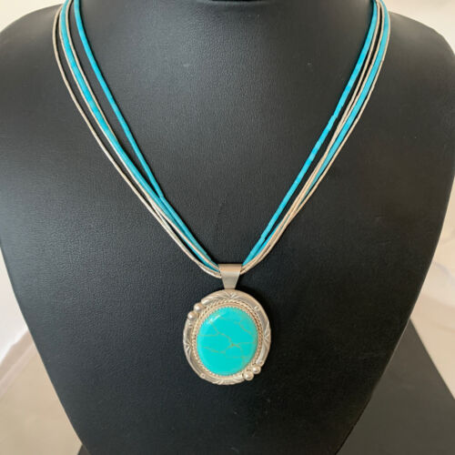 Navajo Green Turquoise Liquid Heishi Necklace | Sterling Silver | 5 Strand | Authentic Native American | 02050