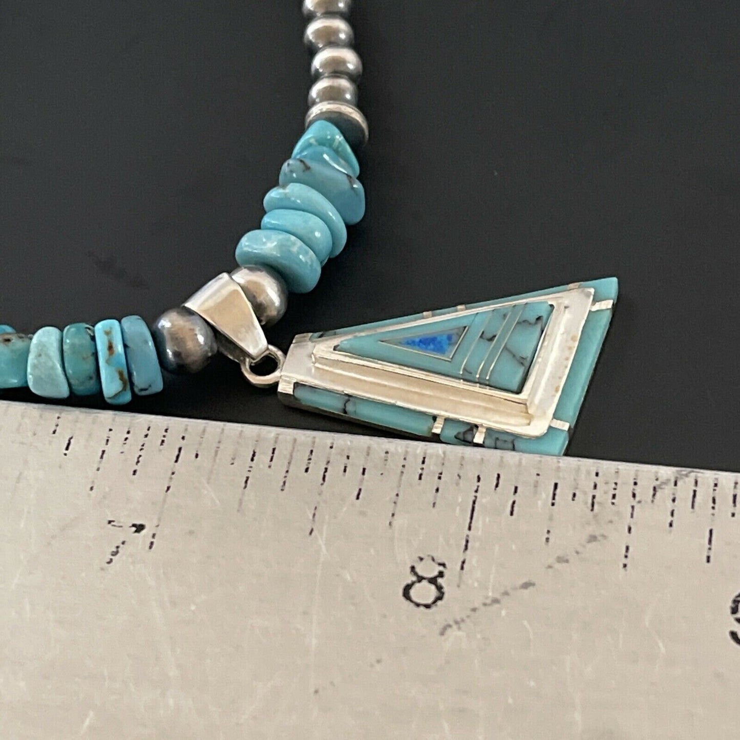 Authentic Native American Navajo Sterling Silver Pendant | Blue Turquoise & Opal Inlay Necklace | 11331