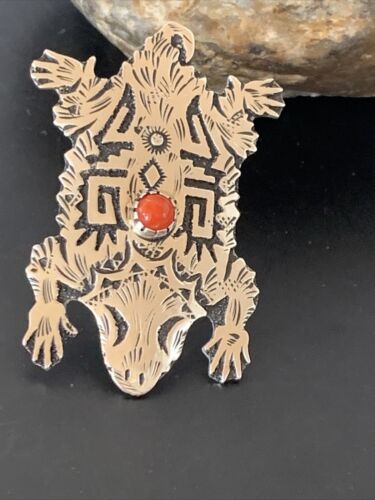 Navajo Stamped Coral Ring | Sterling Silver | Sz 8 | Authentic Native American Handmade | 11506