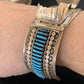 Authentic Native American Zuni Sterling Silver Watch Cuff Bracelet | Blue Turquoise Inlay Tips | 12332