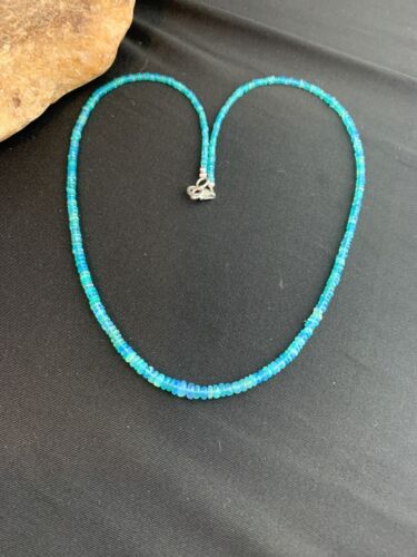 Native American Women's Blue Opal Bead Necklace | Sterling Silver | Authentic Handmade | 20" | 187