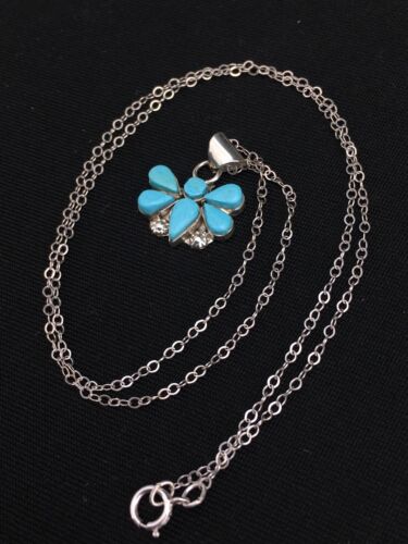 Southwestern Butterfly Turquoise Pendant | Zuni | Sterling Silver | 20" | 4777