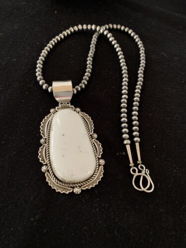 Sterling Silver Navajo White Buffalo Turquoise Pendant | Men's Necklace  | 00340 | Native American Handmade