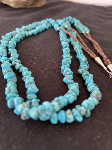Navajo Kingman Turquoise 2 Strand Necklace | Sterling Silver | Authentic Native American Handmade | 01159