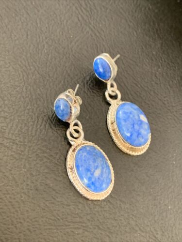 Navajo Denim Lapis Dangle Earrings | Sterling Silver | 1.1" | Authentic Native American Handmade | 1703