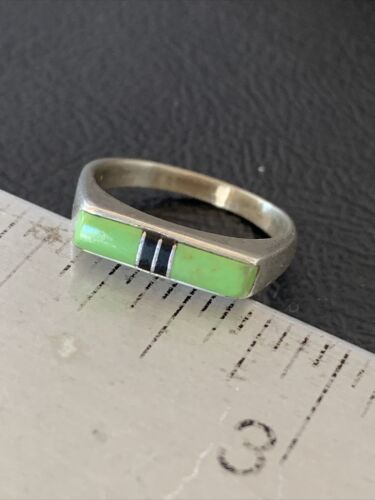 Native American Women's Navajo Green Gaspiete Onyx Inlay Ring | Sz 6.5 | 11154