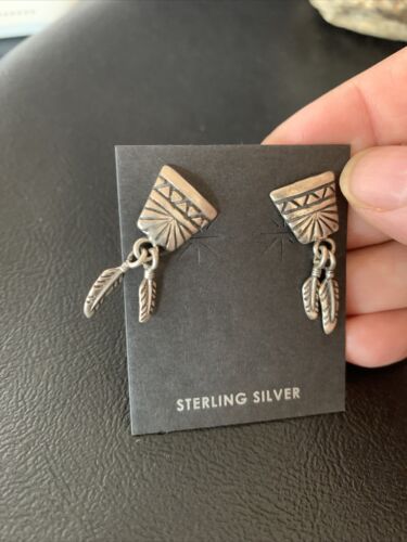 Old Pawn Women's Southwestern Stud Earrings | Sterling Silver Rug Design | 1" | 13041