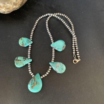 Teardrop Blue Turquoise Necklace | Navajo Pearls | Sterling Silver | 20" | 13963