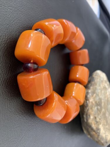 Southwestern Stretch Bracelet Set | Yellow Gold | Red Fossil Amber Stones | Authentic Native American Handmade | 10635