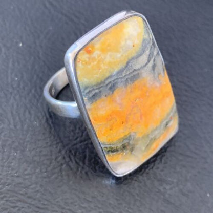 Navajo Bumble Bee Jasper Ring | Sterling Silver | Sz 8 Adjustable | Authentic Native American Handmade | 11539