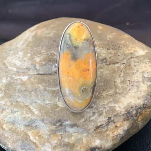 Navajo Bumble Bee Jasper Ring | Sterling Silver | Sz 8 Adjustable | Authentic Native American Handmade | 11545