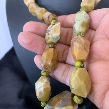 Navajo Sterling Silver Faceted Green Nugget Turquoise Necklace | Authentic Native American | 21" | 1493
