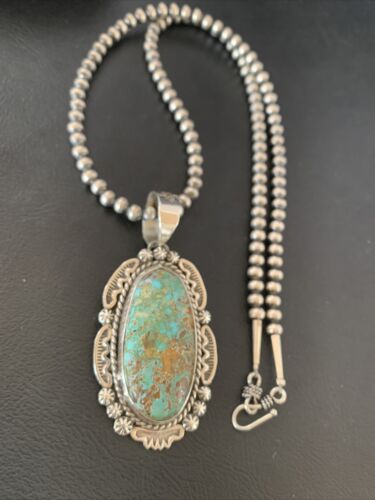 Navajo Blue #8 Turquoise Pendant Necklace | Sterling Silver | Authentic Native American Handmade | 10230