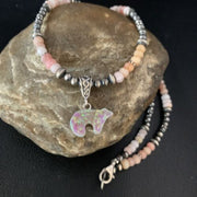 Navajo Bear Pink Opal Bead Necklace | Sterling Silver Inlay Pendant | Authentic Native American Handmade | 13459