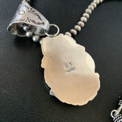 Navajo Denim Lapis Necklace Pendant | Sterling Silver Pearls | Authentic Native American Handmade | 12436