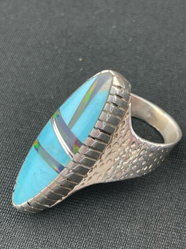 Navajo Multi-Color Opal Turquoise Inlay Ring | Sterling Silver | Sz 6.5 | Authentic Native American Handmade | 1609