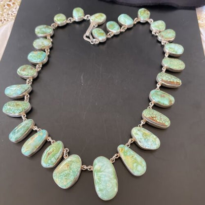Navajo Green Royston Turquoise Lariat Necklace | Sterling Silver | 24" | Authentic Native American Handmade | 11502