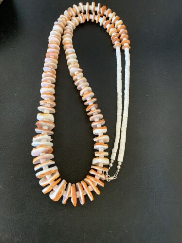 Navajo Turquoise, Orange Spiny Oyster, Pink Shell Necklace | Sterling Silver | Authentic Native American | Graduated | 28" | 12257