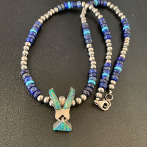 Navajo Men's Pendant | Blue Lapis Turquoise Opal Inlay | Sterling Silver Necklace | 22" | 13357