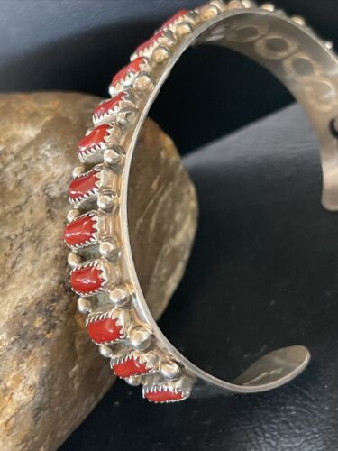 Navajo Red Coral Bracelet for Men | Sterling Silver | Authentic Native American Handmade | 1792